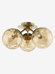 Dar Lighting Antique Bronze Amber Glass Ulrika 3 Light Flush Ceiling Light - Image 4 of 5