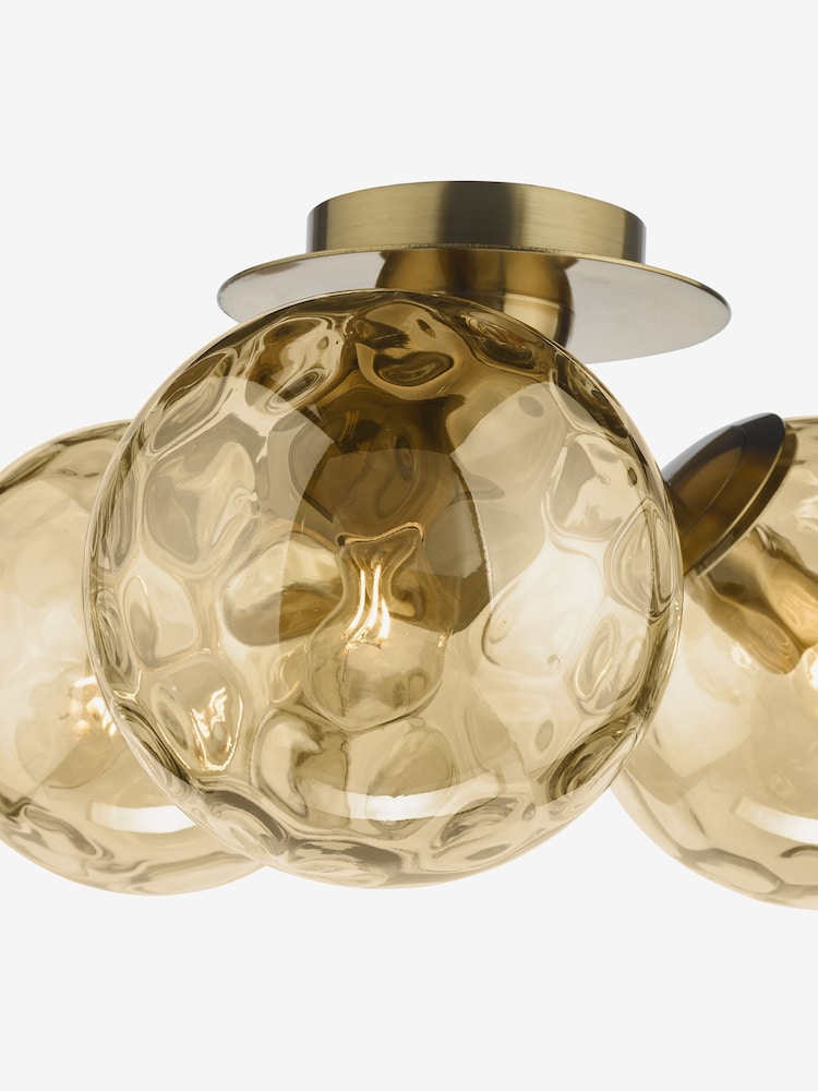 Dar Lighting Antique Bronze Amber Glass Ulrika 3 Light Flush Ceiling Light - Image 5 of 5