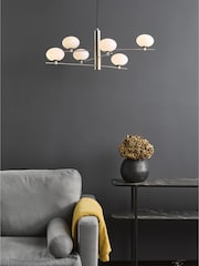 Dar Lighting Satin Nickel Opal Glass Jasper 6 Light Pendant Ceiling Light - Image 1 of 7