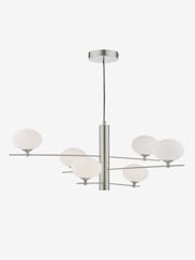 Dar Lighting Satin Nickel Opal Glass Jasper 6 Light Pendant Ceiling Light - Image 3 of 7