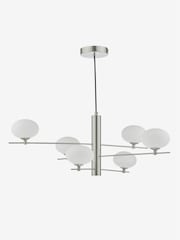 Dar Lighting Satin Nickel Opal Glass Jasper 6 Light Pendant Ceiling Light - Image 4 of 7