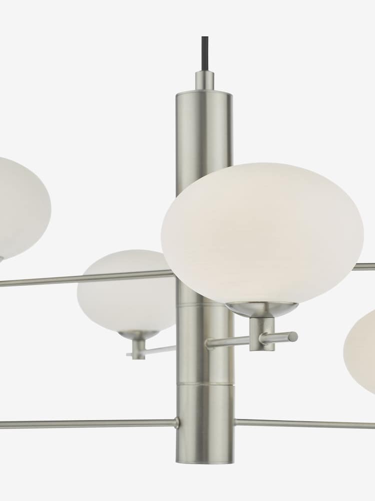 Dar Lighting Satin Nickel Opal Glass Jasper 6 Light Pendant Ceiling Light - Image 6 of 6