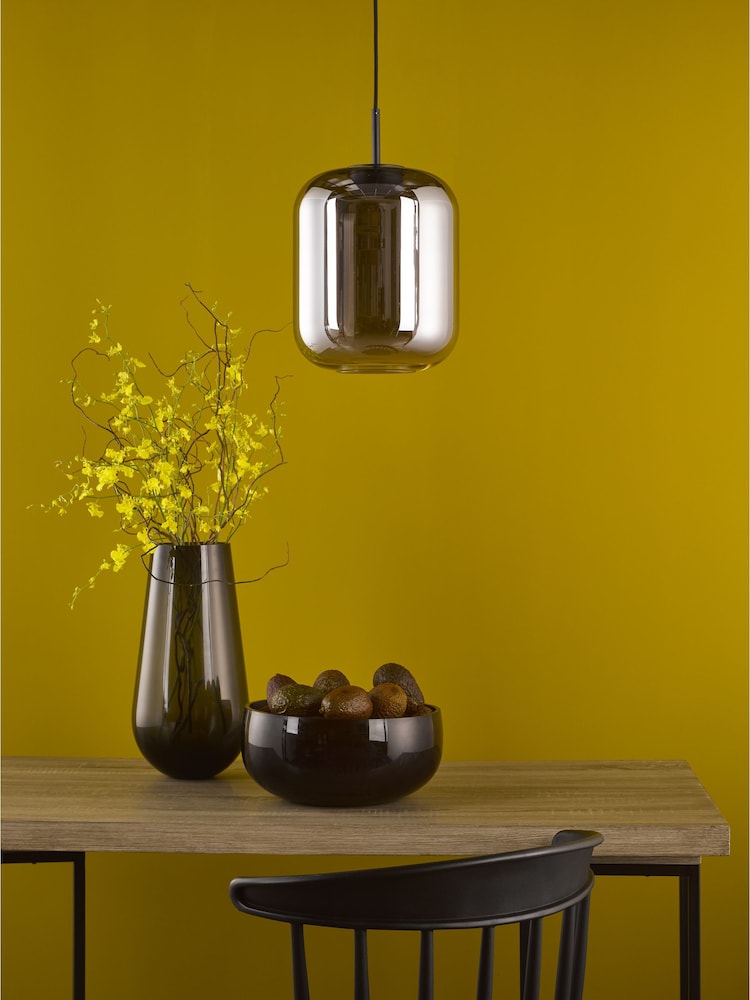 Dar Lighting Satin Black Smoked Glass Jurek Pendant Ceiling Light - Image 2 of 5