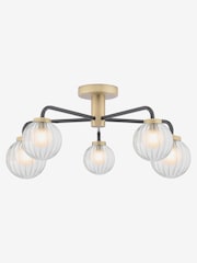 Dar Lighting Matt Black Antique Brass Gibbs 5 Light Semi Flush Ceiling Light - Image 1 of 2