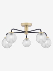 Dar Lighting Matt Black Antique Brass Gibbs 5 Light Semi Flush Ceiling Light - Image 2 of 2
