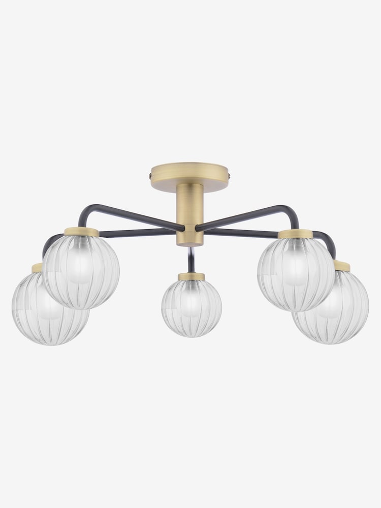Dar Lighting Matt Black Antique Brass Gibbs 5 Light Semi Flush Ceiling Light - Image 2 of 2