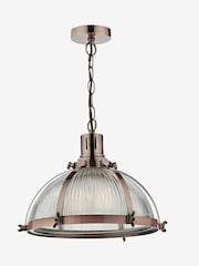 Dar Lighting Antique Copper Ribbed Glass Debut Pendant Ceiling Light - Image 1 of 4