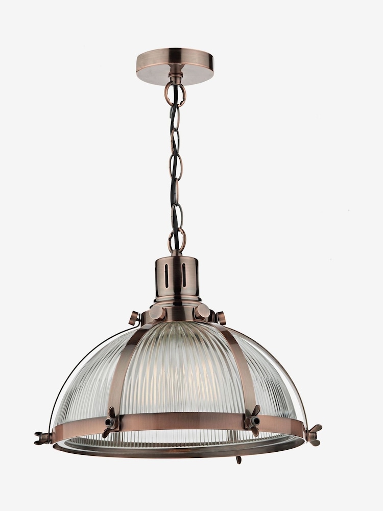Dar Lighting Antique Copper Ribbed Glass Debut Pendant Ceiling Light - Image 1 of 4
