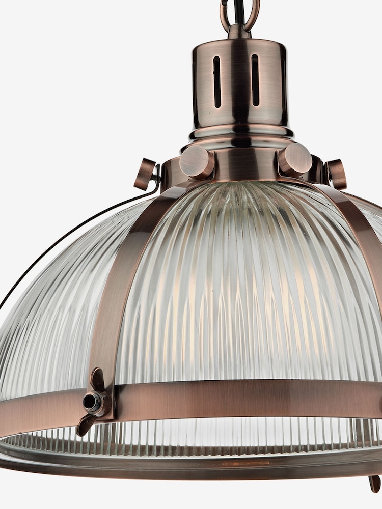 Dar Lighting Antique Copper Ribbed Glass Debut Pendant Ceiling Light - Image 4 of 4