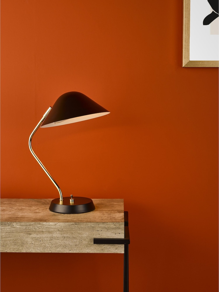 Dar Lighting Polished Brass Satin Black Erna Task Lamp - Image 1 of 9