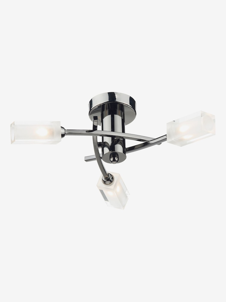 Dar Lighting Polished Black Chrome Glass Morgan 3 Light Semi Flush Ceiling Light - Image 1 of 3