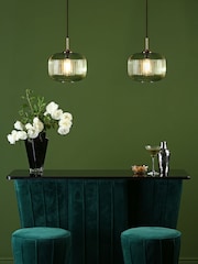 Dar Lighting Green Ribbed Glass Bronze Demarius Pendant Ceiling Light - Image 1 of 6