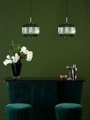 Dar Lighting Green Ribbed Glass Bronze Demarius Pendant Ceiling Light - Image 2 of 6