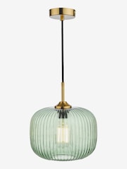 Dar Lighting Green Ribbed Glass Bronze Demarius Pendant Ceiling Light - Image 3 of 6