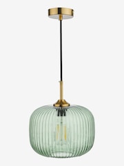 Dar Lighting Green Ribbed Glass Bronze Demarius Pendant Ceiling Light - Image 4 of 6