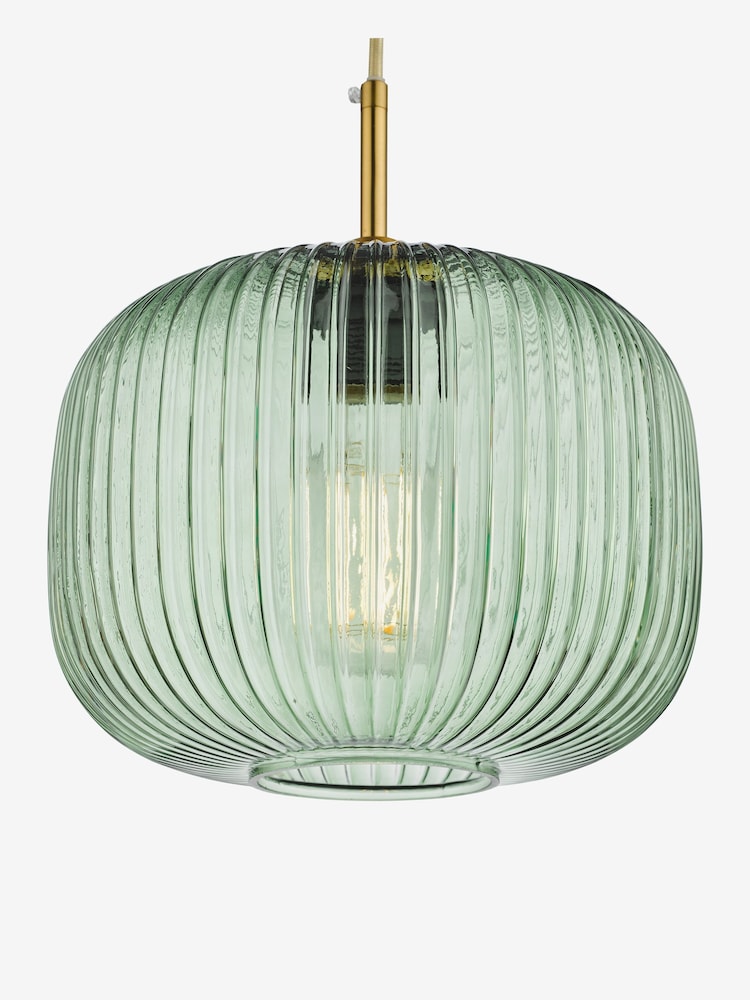 Dar Lighting Green Ribbed Glass Bronze Demarius Pendant Ceiling Light - Image 6 of 6