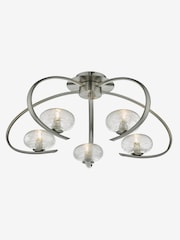 Dar Lighting Satin Chrome Textured Glass Leighton 5 Light Semi Flush Ceiling Light - Image 1 of 3
