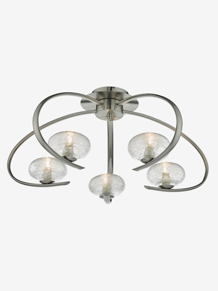 Dar Lighting Satin Chrome Textured Glass Leighton 5 Light Semi Flush Ceiling Light - Image 1 of 3
