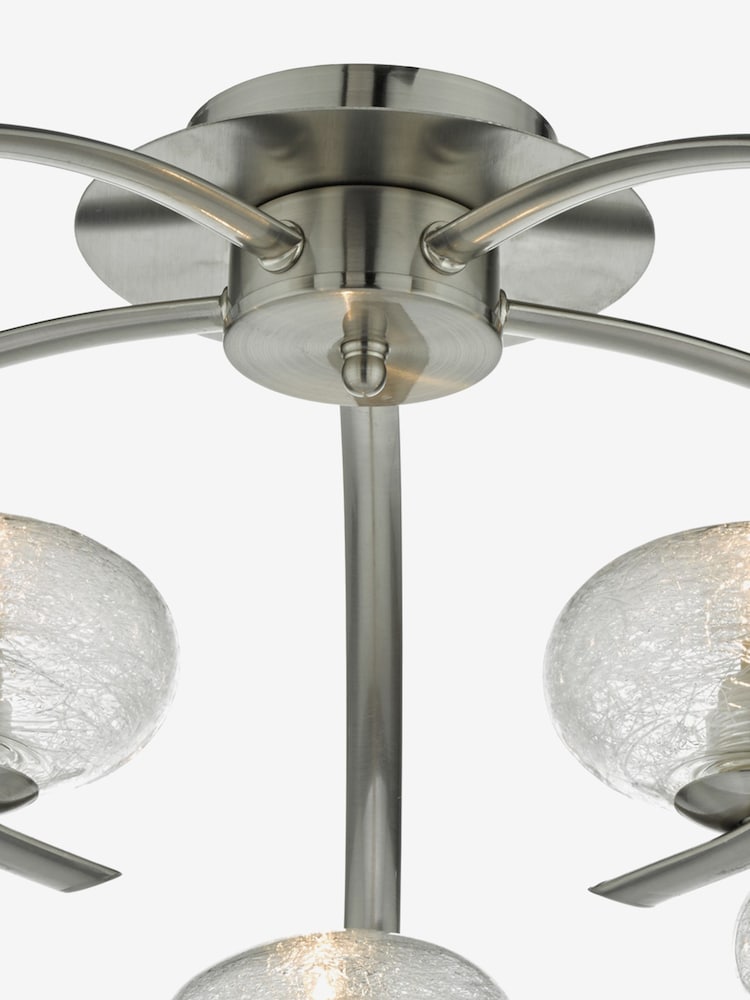 Dar Lighting Satin Chrome Textured Glass Leighton 5 Light Semi Flush Ceiling Light - Image 2 of 3