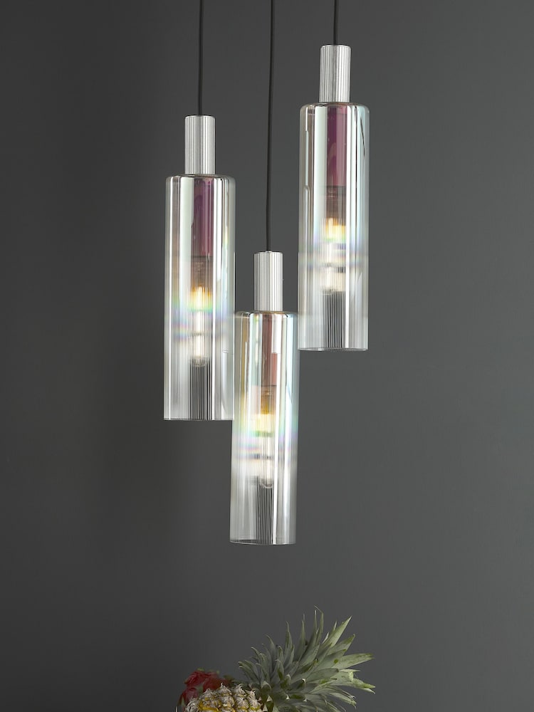 Dar Lighting Satin Silver Iridised Glass Ruben 3 Cluster Pendant Ceiling Light - Image 1 of 5