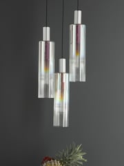 Dar Lighting Satin Silver Iridised Glass Ruben 3 Cluster Pendant Ceiling Light - Image 2 of 5