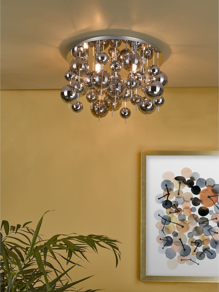 Dar Lighting Polished Chrome Smoked Glass Thora 5 Light Flush Ceiling Light - Image 1 of 4
