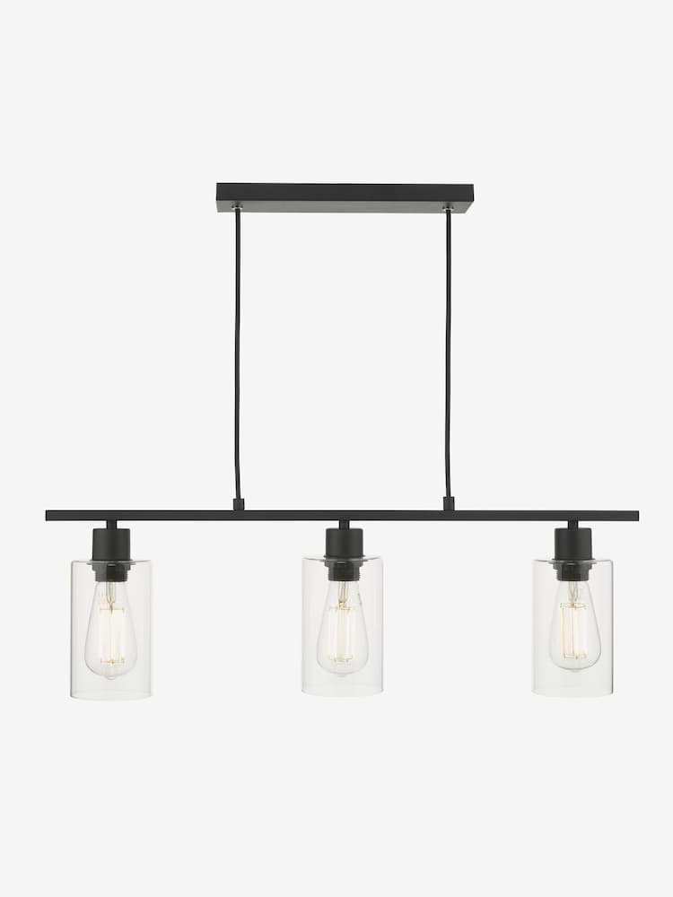 Dar Lighting Matt Black Glass Miu 3 Light Bar Pendant Ceiling Light - Image 2 of 5