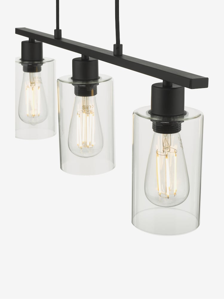 Dar Lighting Matt Black Glass Miu 3 Light Bar Pendant Ceiling Light - Image 5 of 5