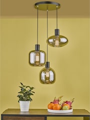 Dar Lighting Smoked Glass Satin Black Aiden 3 Light Cluster Pendant Ceiling Light - Image 1 of 5
