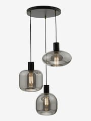 Dar Lighting Smoked Glass Satin Black Aiden 3 Light Cluster Pendant Ceiling Light - Image 2 of 5
