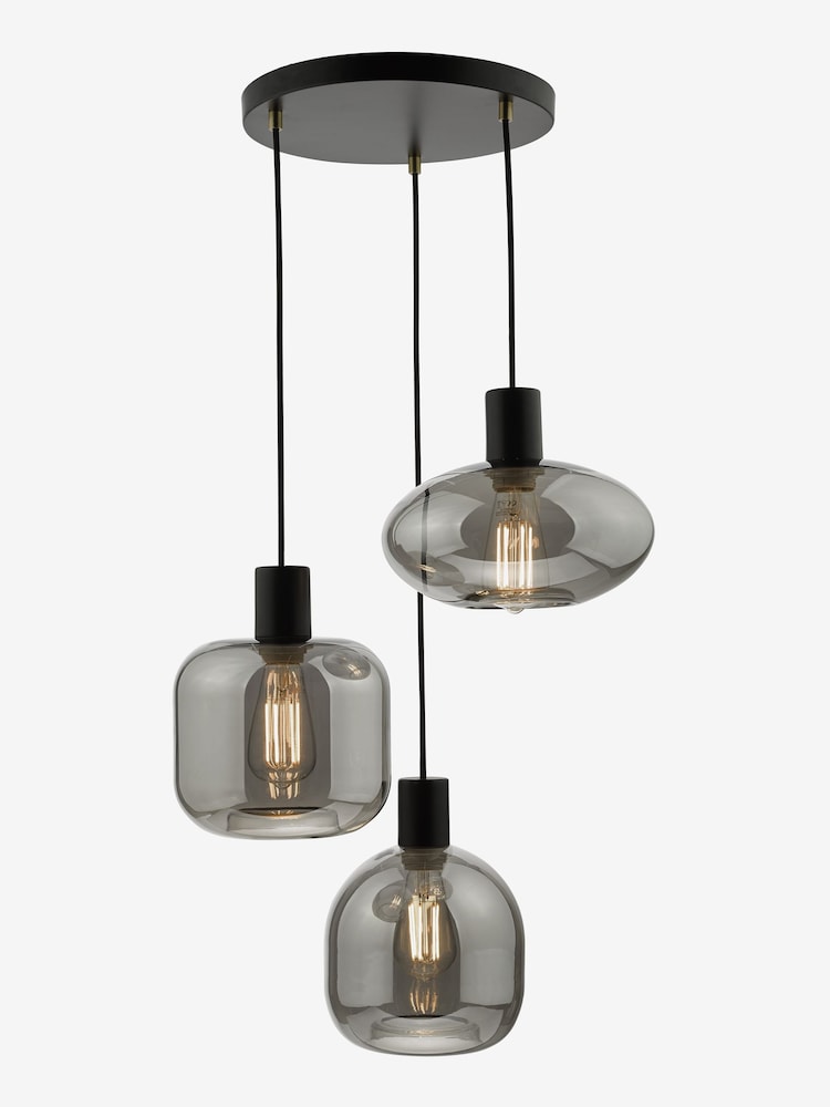 Dar Lighting Smoked Glass Satin Black Aiden 3 Light Cluster Pendant Ceiling Light - Image 2 of 5