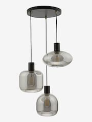 Dar Lighting Smoked Glass Satin Black Aiden 3 Light Cluster Pendant Ceiling Light - Image 3 of 5