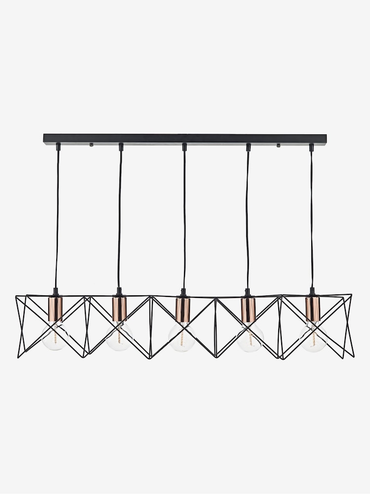Dar Lighting Matt Black Polished Copper Midi 5 Light Bar Pendant Ceiling Light - Image 2 of 4