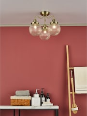 Dar Lighting Antique Brass Ribbed Glass Tamara 3 Light Semi Flush Ceiling Light - Image 1 of 4