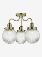 Dar Lighting Antique Brass Ribbed Glass Tamara 3 Light Semi Flush Ceiling Light - Image 2 of 4