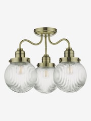 Dar Lighting Antique Brass Ribbed Glass Tamara 3 Light Semi Flush Ceiling Light - Image 3 of 4