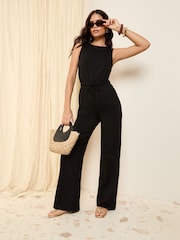 Friends Like These Black Scoop Neck Sleveless Wide Leg Jersey Jumpsuit - Image 3 of 4