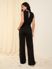 Friends Like These Black Scoop Neck Sleveless Wide Leg Jersey Jumpsuit - Image 4 of 4