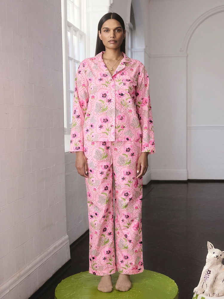 Cath Kidston Pink Leopard Poppies Print Button Through Pyjamas - Image 1 of 11 Cath Kidston Pink Leopard Poppies Print Button Through Pyjamas - Image 1 of 11