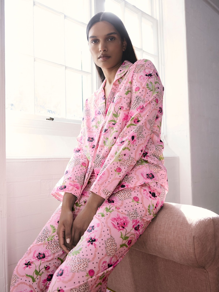 Cath Kidston Pink Leopard Poppies Print Button Through Pyjamas - Image 2 of 11 Cath Kidston Pink Leopard Poppies Print Button Through Pyjamas - Image 2 of 11