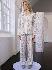 Cath Kidston White/Blue Road Floral Print Button Through Pyjamas - Image 1 of 13