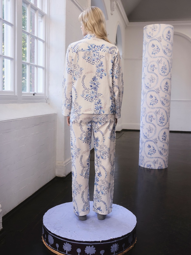 Cath Kidston White/Blue Road Floral Print Button Through Pyjamas - Image 2 of 13