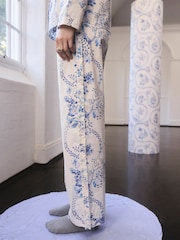 Cath Kidston White/Blue Road Floral Print Button Through Pyjamas - Image 3 of 13