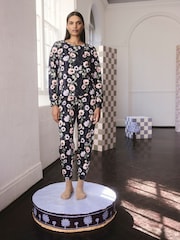 Cath Kidston Navy Peony Print Cotton Twosie Pyjamas - Image 2 of 10