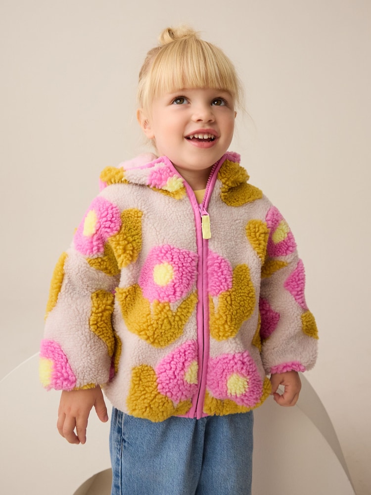Lilac Flower Print Zip Through Fleece (3mths-7yrs) - Image 1 of 9 Lilac Flower Print Zip Through Fleece (3mths-7yrs) - Image 1 of 9