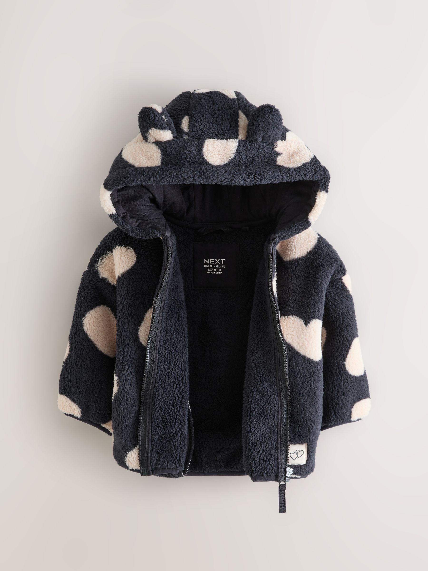 Buy Black Heart Print Zip Through Fleece (3mths-7yrs) from the