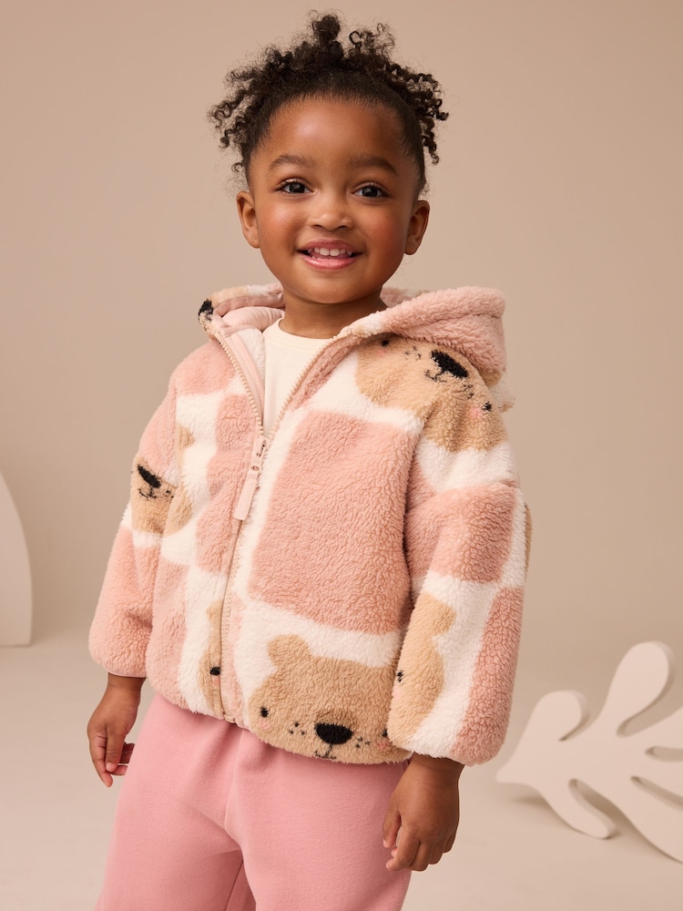 Brown Teddy Bear Print Zip Through Fleece (3mths-7yrs) - Image 1 of 9