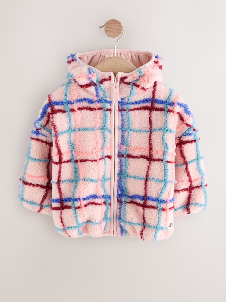 Imprimeu grilaj roz - Fleece cu fermoar (3luni-7ani) - Image 4 of 8