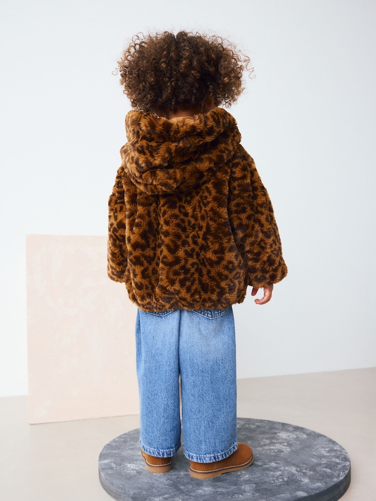 Brown Leopard Animal Print Faux Fur Zip Through Jacket (3mths-7yrs) - Image 2 of 9
