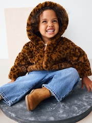 Brown Leopard Animal Print Faux Fur Zip Through Jacket (3mths-7yrs) - Image 4 of 9